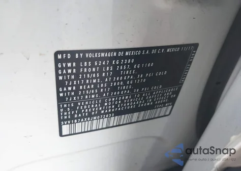 2018 Volkswagen Tiguan 2.0T S from USA, damaged, VIN 3VV1B7AX8JM072633